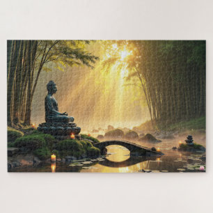 Serene Buddha Statue in einem Friedlichen Bambuswa Puzzle