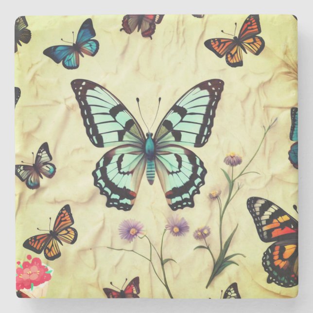 "Serene Butterfly Elegance" Steinuntersetzer (Vorderseite)