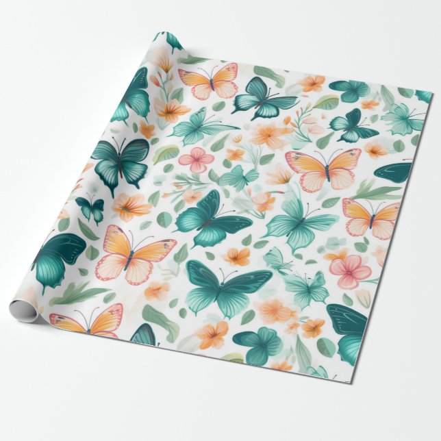 Serene Butterfly und Blossom Geschenkpapier (Ungerollt)
