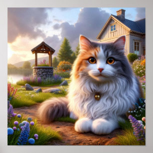 Serene Calico Katze in einer ruhigen Landschaft Poster