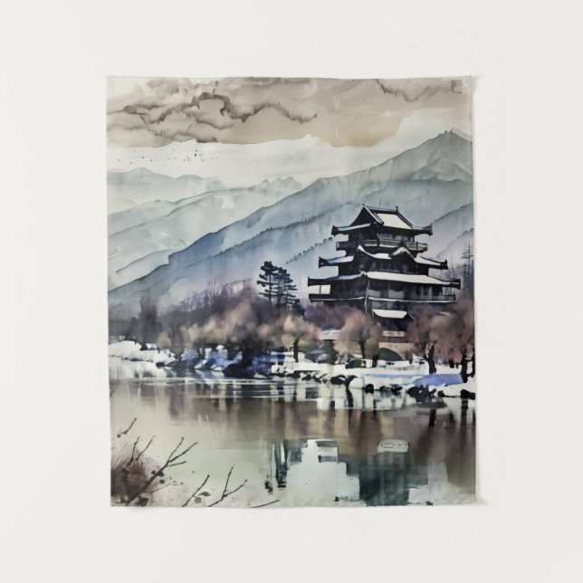 Serene Castle On Lake Wandteppich (Vorderseite)