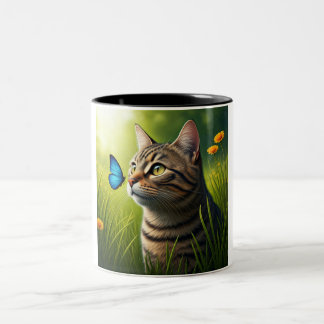 Serene Cat and Butterfly Tasse - Eine Touch der Na