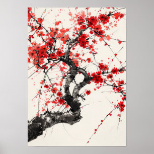 Serene Cherry Blossom Tree Chinese Tinte Po Poster