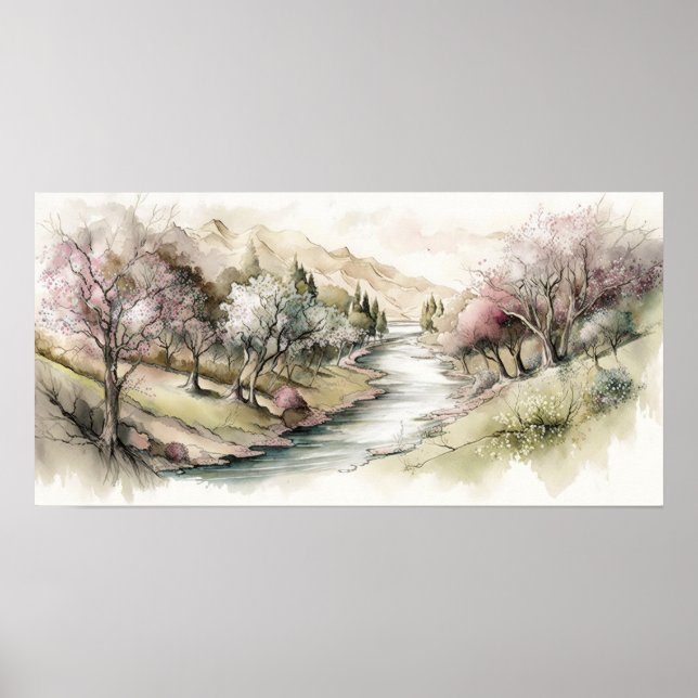 Serene Cherry Blossom Valley Poster (Vorne)