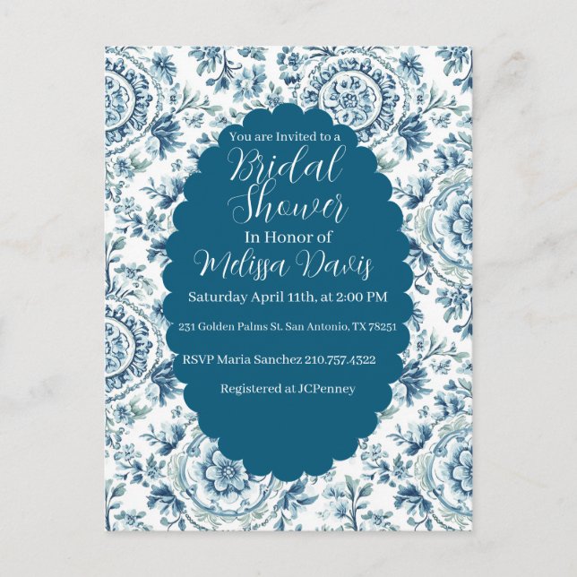 Serene Chinoiserie Bridal Shower Invitation Postkarte (Vorderseite)