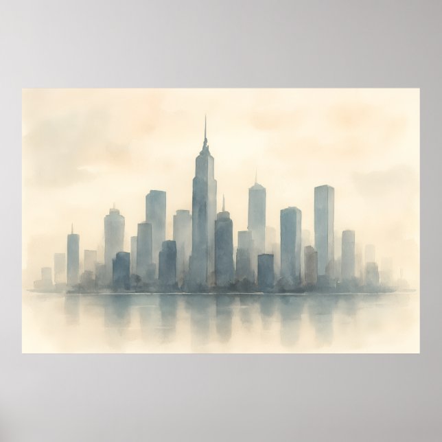 Serene Cityscape Reflection Print, moderne Skyline Poster (Vorne)