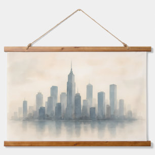 Serene Cityscape Reflection Print, moderne Skyline Wandteppich Mit Holzrahmen