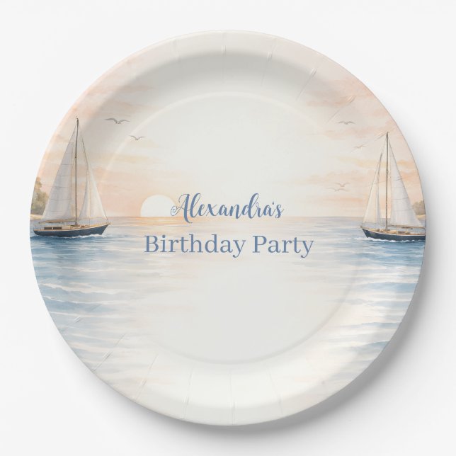 Serene Coastal Sail Birthday Pappteller (Vorderseite)