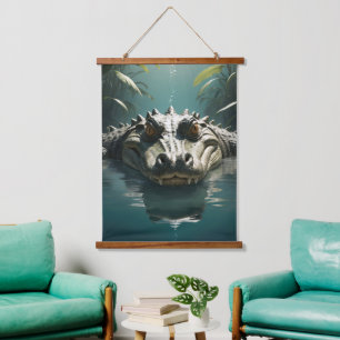 Serene Crocodil im Wasser Dschungel Kunst, Dichtun Wandteppich Mit Holzrahmen