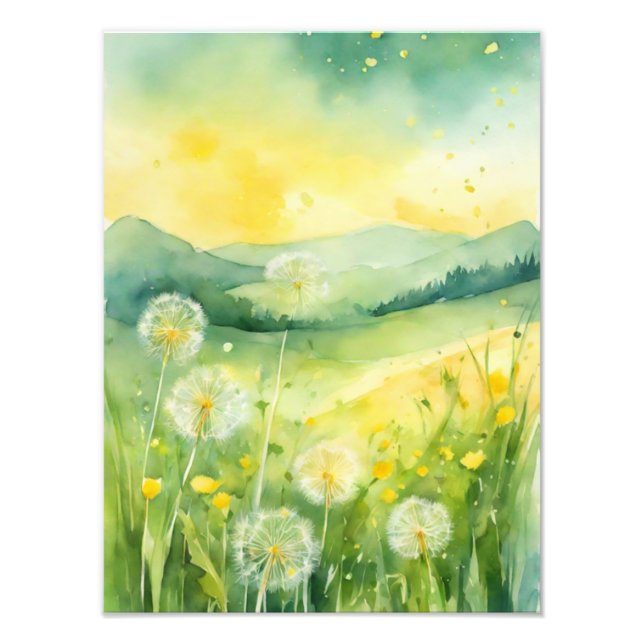 Serene Dandelion Field Watercolor Fotodruck (Vorne)