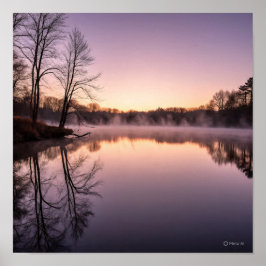 Serene Dawn Lake Scene mit Misty Sunrise Poster