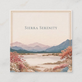 Serene Desert Bloom Landscape Gold Frame Rustic Quadratische Visitenkarte