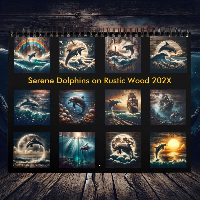 Serene Dolphins on Rustic Wood 2025 Kalender (Von Creator hochgeladen)