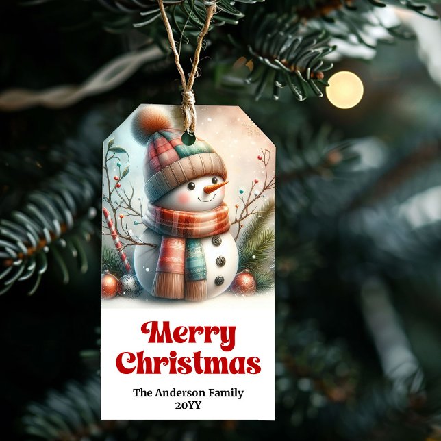 Serene Editable Kids Gift Tag Christmas Snowman Geschenkanhänger (Serene Editable Kids Gift Tag with Christmas Snowman Fun)