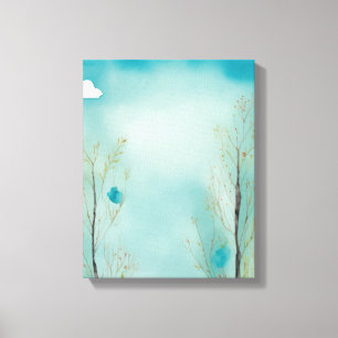 Serene Escape: Aquarellbäume und blauer Himmel Leinwanddruck