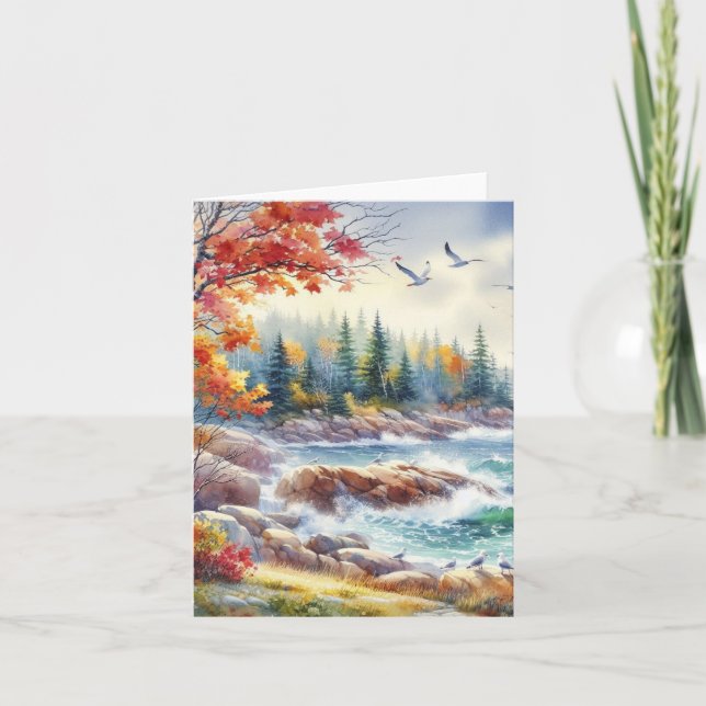 Serene Fall Watercolor Coastal Seascape Blank (Vorderseite)