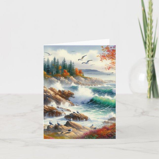 Serene Fall Watercolor Coastal Seascape Blank (Vorderseite)