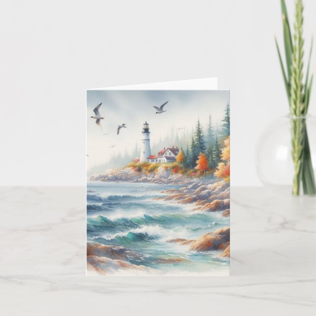 Serene Fall Watercolor Coastal Seascape Blank (Vorderseite)