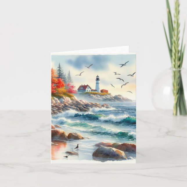 Serene Fall Watercolor Coastal Seascape Blank (Vorderseite)