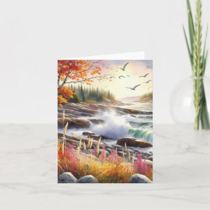 Serene Fall Watercolor Coastal Seascape Blank