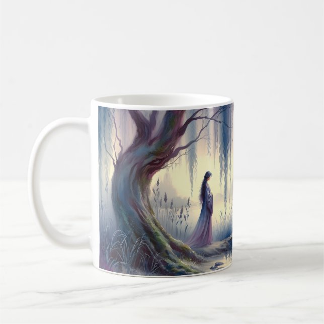 Serene Fantasy Lake mit Willow und Heron Kaffeetasse (Links)