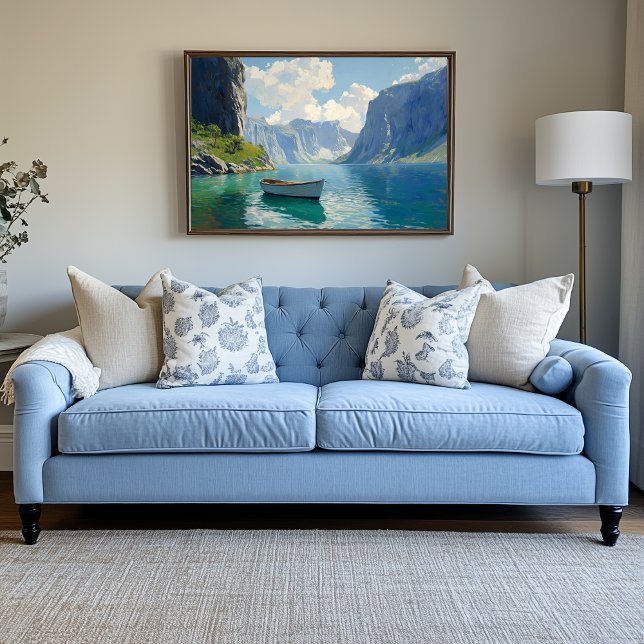 Serene Fjord mit Türmenden Klippen Leinwanddruck (Fjord Artwork)