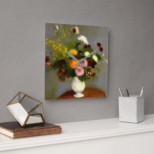 Serene Floral Still Life Print Quadratische Wanduhr