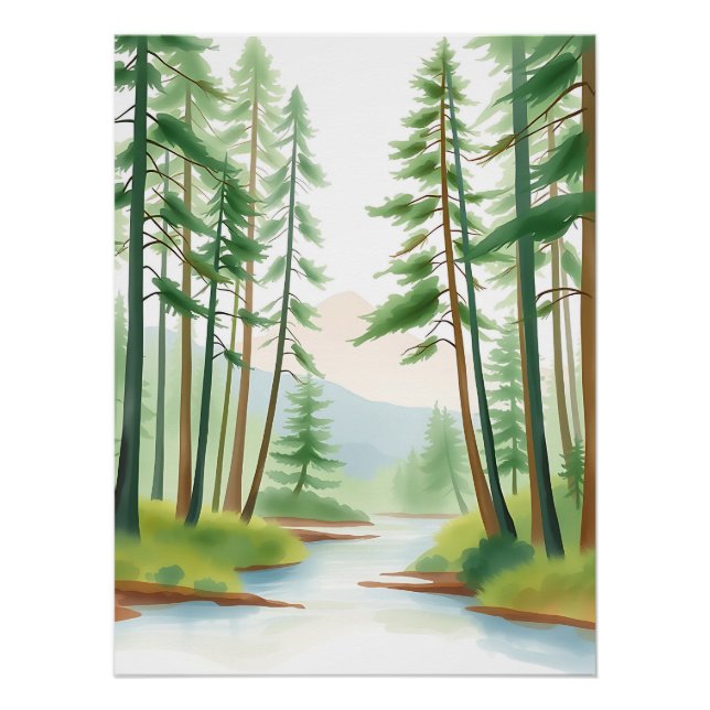 Serene Forest Landscape in Watercolor Poster (Vorderseite)