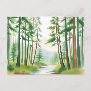 Serene Forest Landscape in Watercolor Postkarte