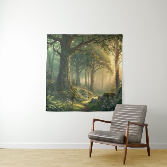 Serene Forest Scene Tapestry 57in Square Art Wandteppich (Beispiel)