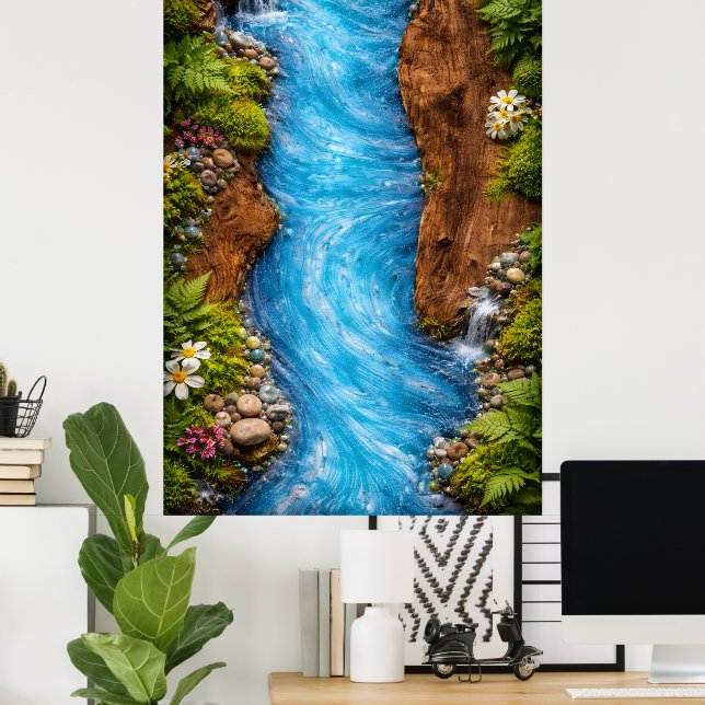 Serene Forest Stream Tranquil Nature Water Art Poster (Heimbüro)