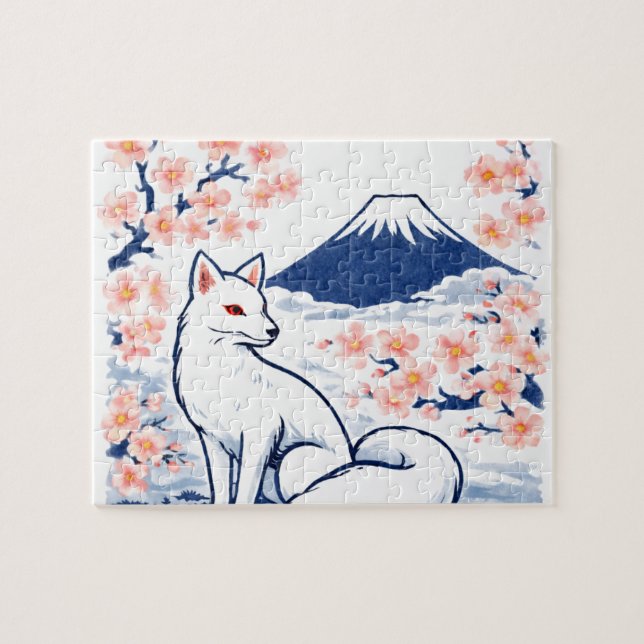 Serene Fox & Mount Fuji – Japanese Spring Puzzle (Horizontal)