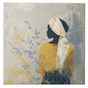 Serene Frau und all das vergoldete Laub Fliese