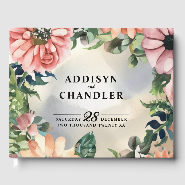 Serene Garden Wreath: Pastel Floral Elegante Gästebuch (Vorderseite)