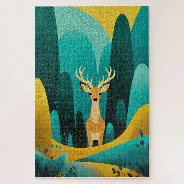 Serene Geometric Deer - Modernes Naturkunstwerk Puzzle (Vertikal)