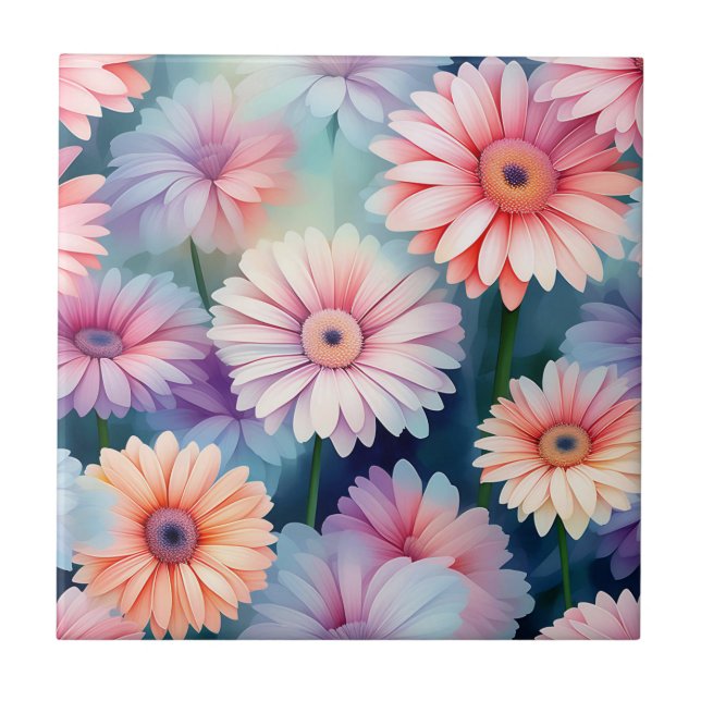 Serene Gerbera Daisies in Watercolor Fliese (Vorderseite)