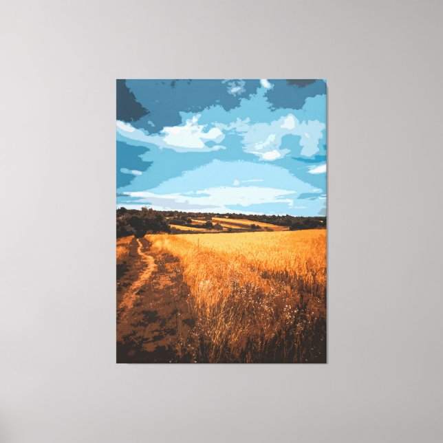 Serene Golden Field Country Road Stylized Leinwanddruck (Vorderseite)