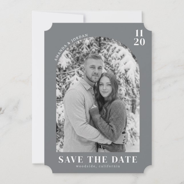 Serene Grau minimalistisches Foto Save The Date (Vorderseite)