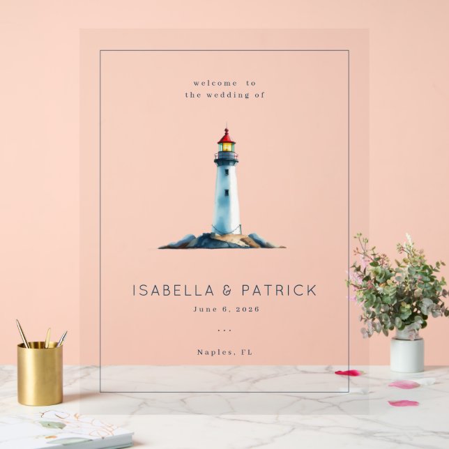 Serene Gray Watercolor Lighthouse Acrylschild (Hochzeit)