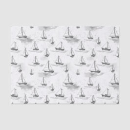 Serene Gray White Sailing Boote auf Sea Pattern Seidenpapier