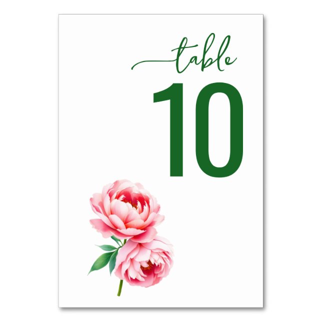 Serene Green Floral Wedding Table Card Tischnummer (Vorderseite)