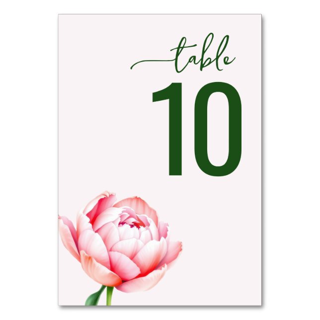 Serene Green Floral Wedding Table Card Tischnummer (Vorderseite)