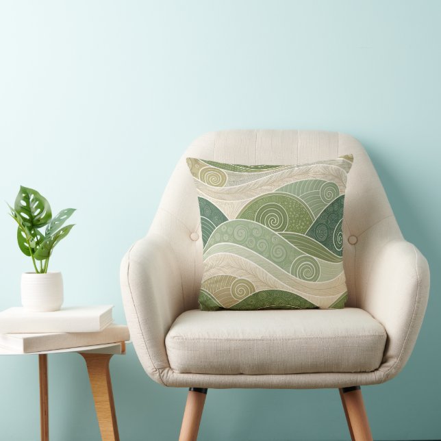 Serene Green Hills Abstract Art Pillow Kissen (Stuhl )