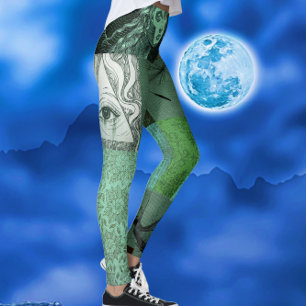 Serene Green Mixed Mood Meditation Yoga Art Leggings