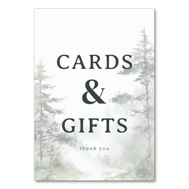 Serene Green Watercolor Pine Trees Tischnummer (Vorderseite)