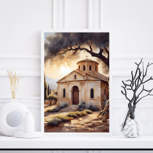 Serene Griechische Kirche Landschaft Religiöses Po Poster