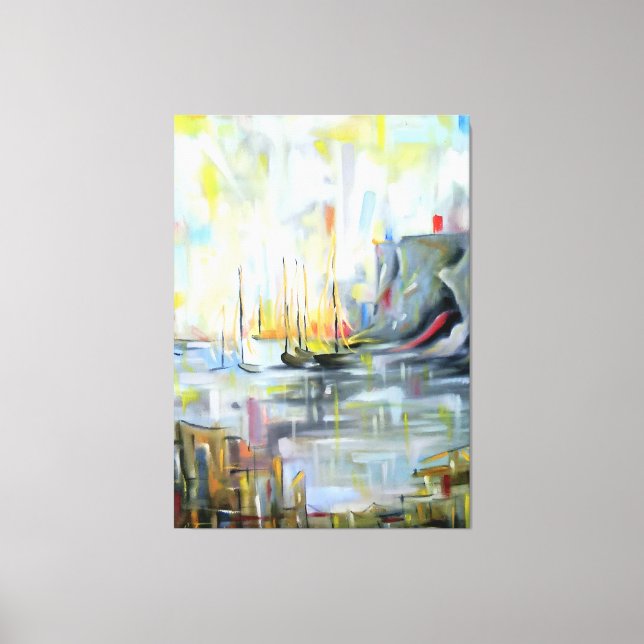 Serene Harbor Scene: Abstract  Painting wall art Leinwanddruck (Vorderseite)