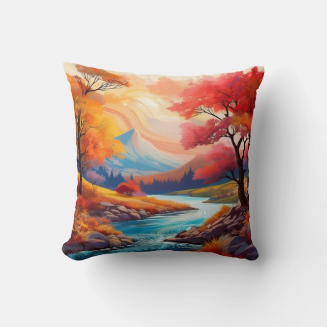 Serene Herbstlandschaft mit fließendem Fluss Kissen (Vorderseite)