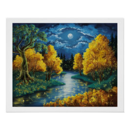Serene Herbstnacht Landschaft Ölgemälde Poster