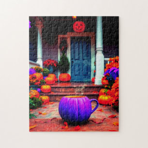 Serene Herbstszene mit Lila Pumpkaffee Puzzle